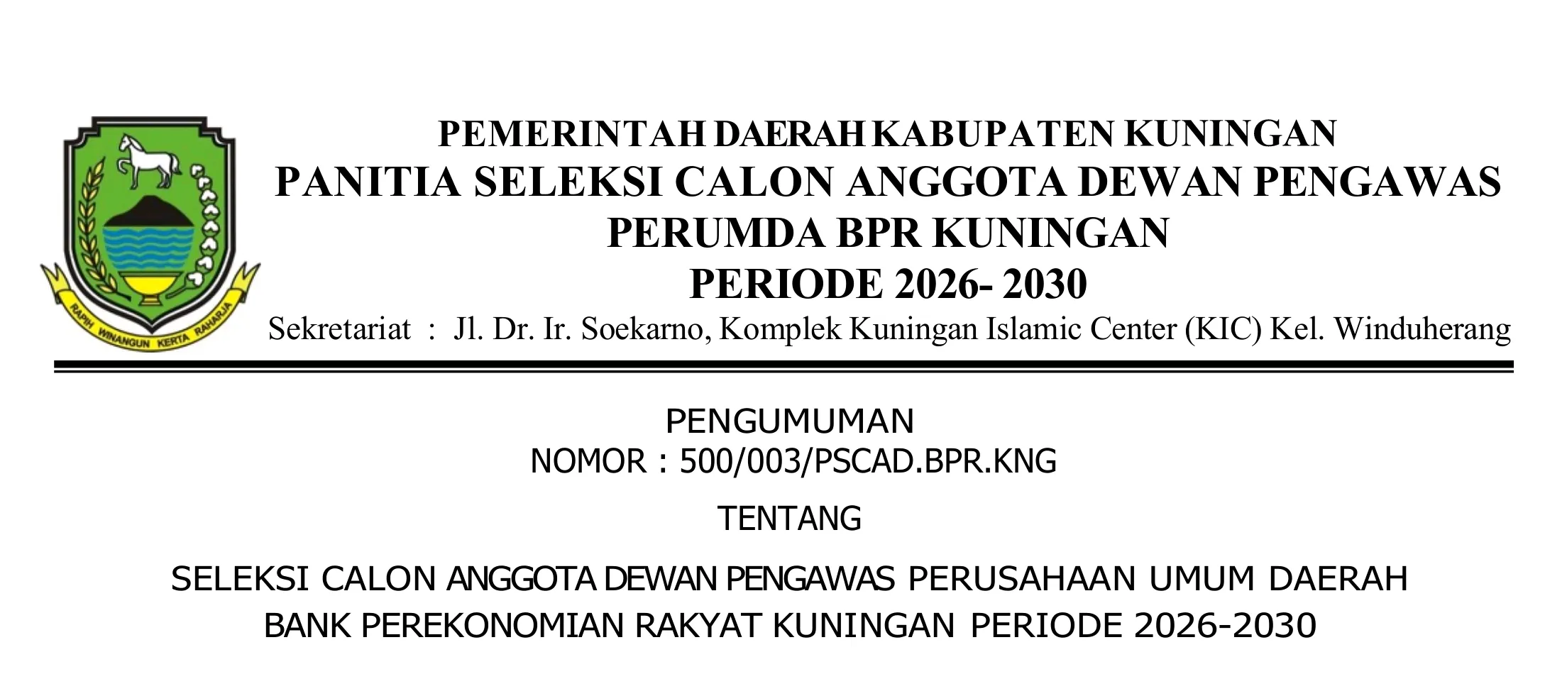 Pengumuman Lowongan Dewasa Perumda Bpr Kuningan