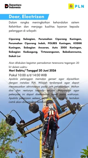 Peningkatan Keandalan Listrik, PLN Agendakan Pemadaman Terencana di Sejumlah Wilayah Kuningan Hari Ini