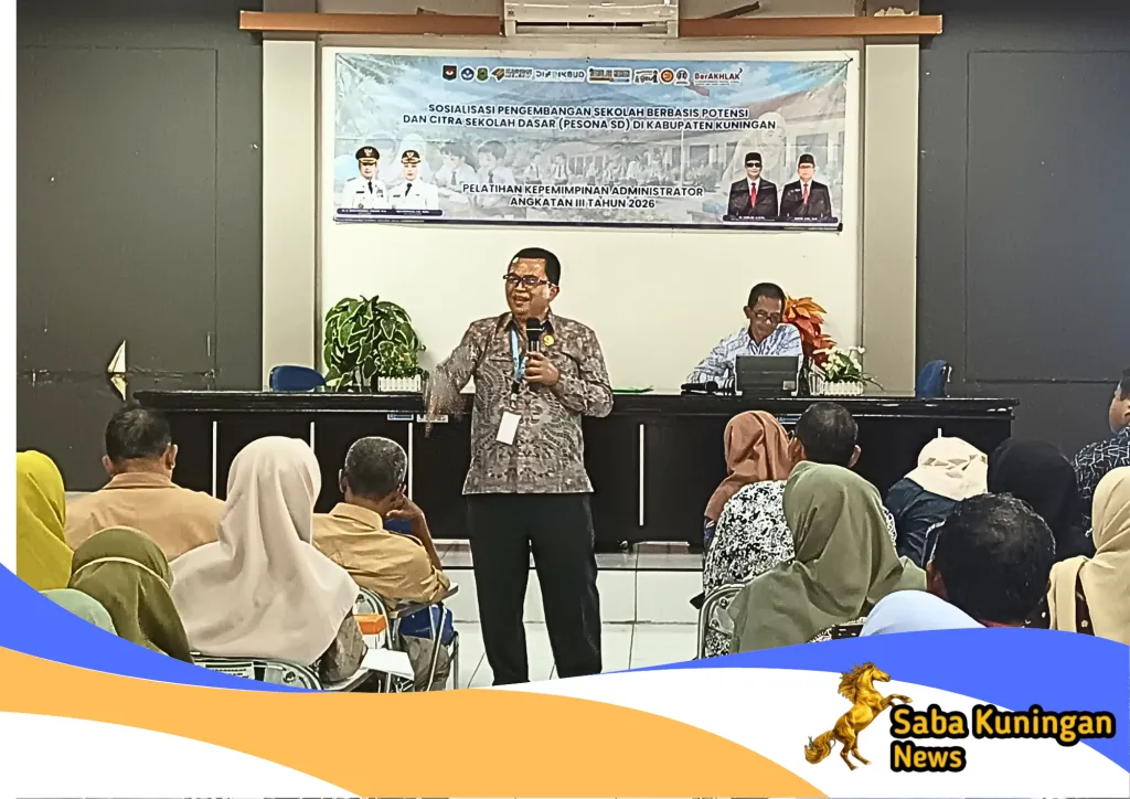 Suasana Sosialisasi Program PESONA SD di Aula Disdikbud Kabupaten Kuningan yang dihadiri ratusan kepala sekolah dasar dalam rangka memperkuat identitas sekolah dan meningkatkan kualitas pendidikan dasar.